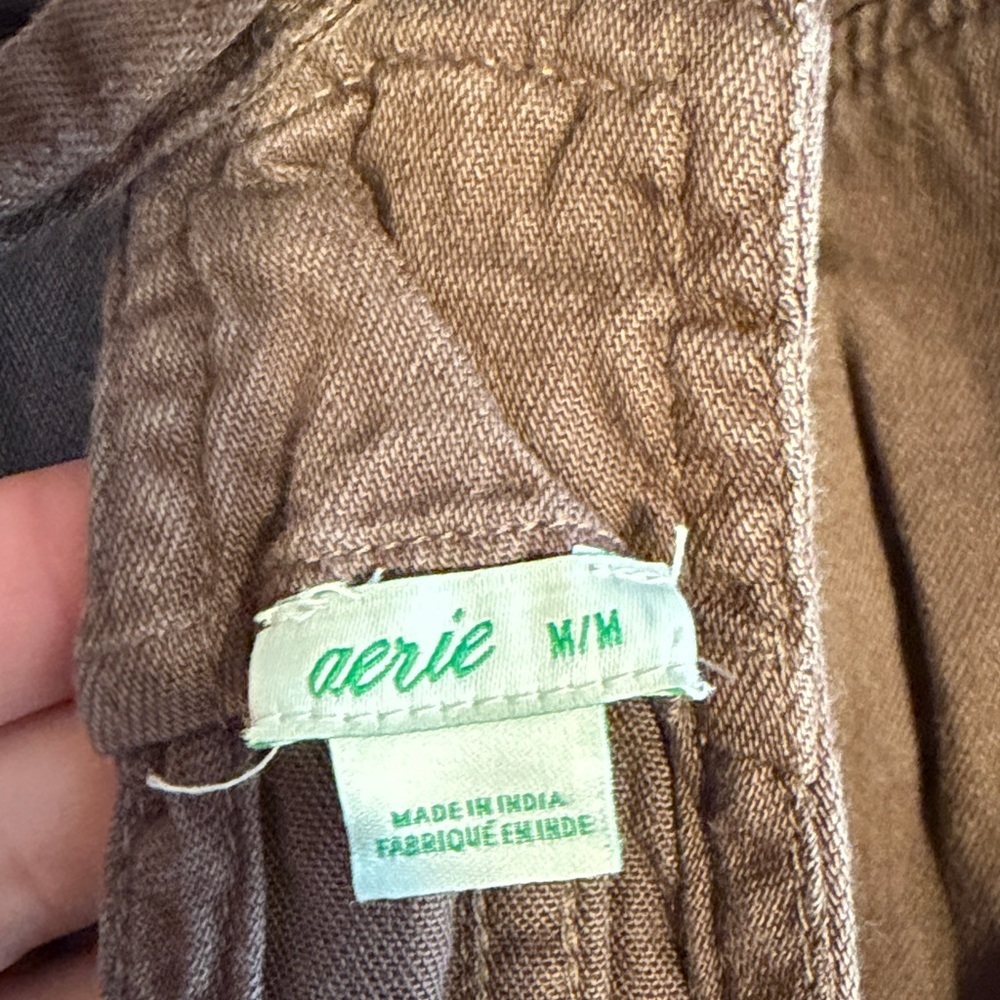 Aerie women’s medium overalls jumper werk & play twill brown crop ankle frayed - Picture 10 of 14